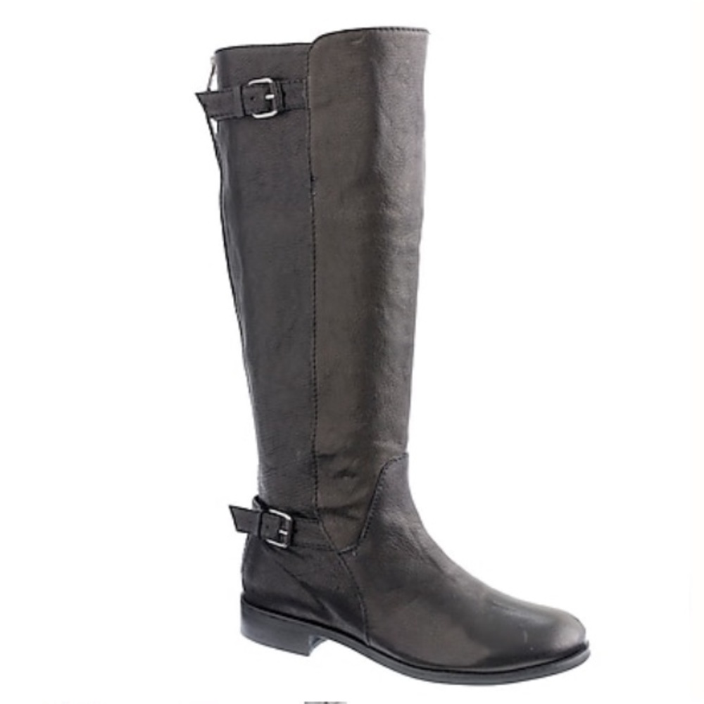 J. Crew Emmett Black Pebbled Leather Buckle Tall Zip-Up Round-Toe Riding Boots 7